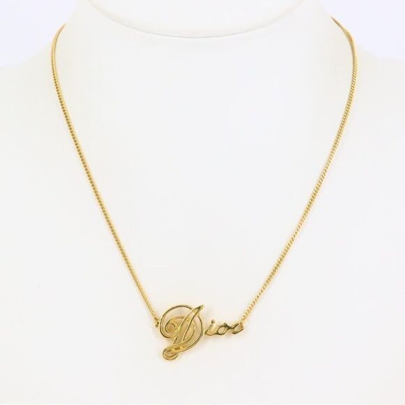 Dior Gorgeous Gold Script Logo Necklace